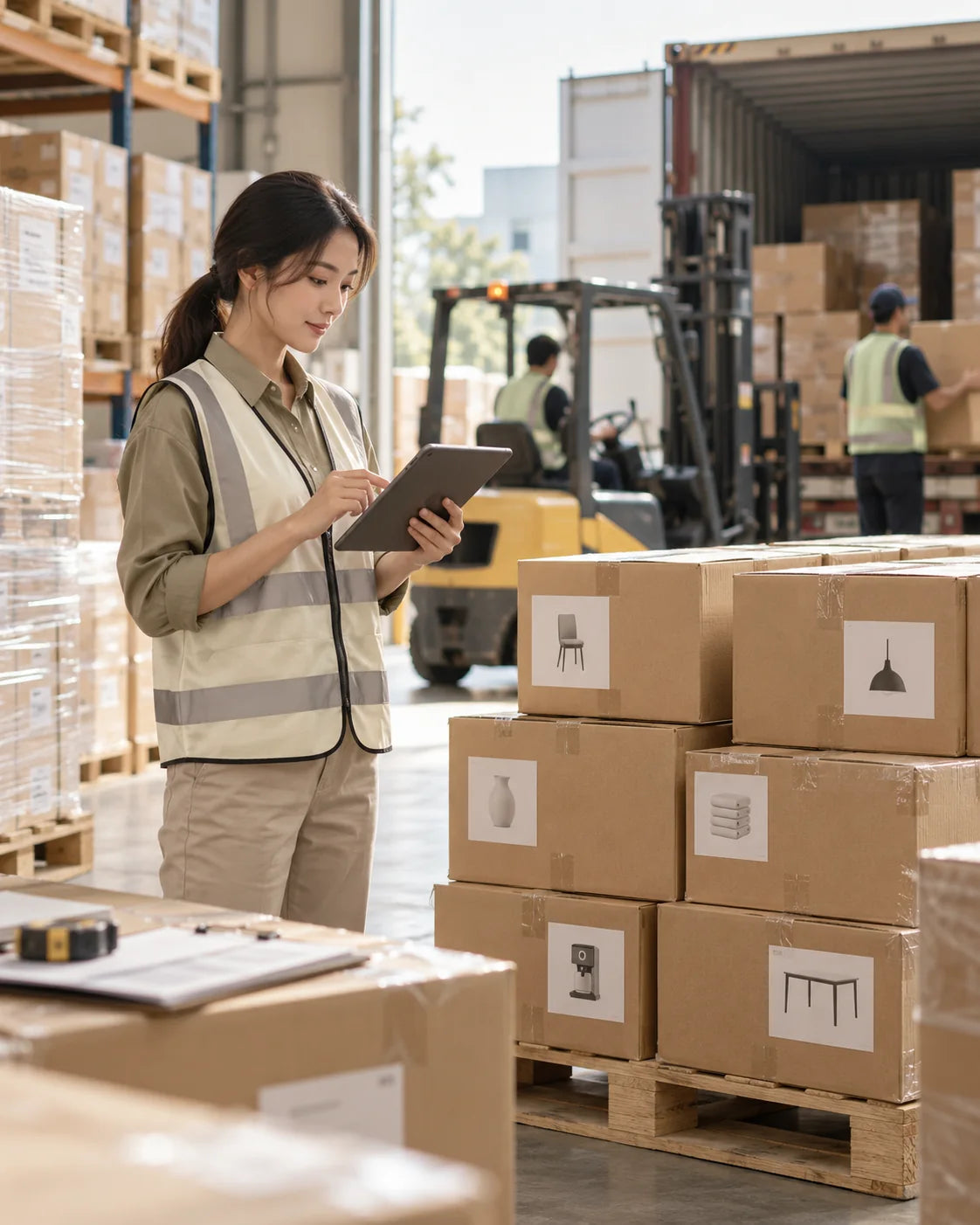 Illustrative consolidation and shipment preparation scene